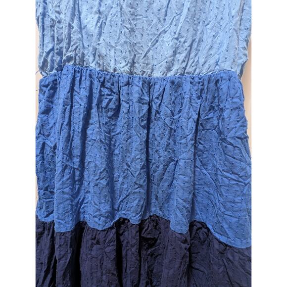 Women's L Draper James Ruffle Neck Tiered Blue Sleeveless Dress Casual Summer - Picture 5 of 13